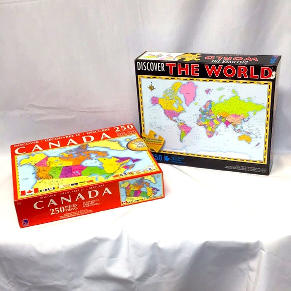SALE Sealed puzzles with posters Geography Canada & World maps 250pc homeschool - Picture 1 of 11